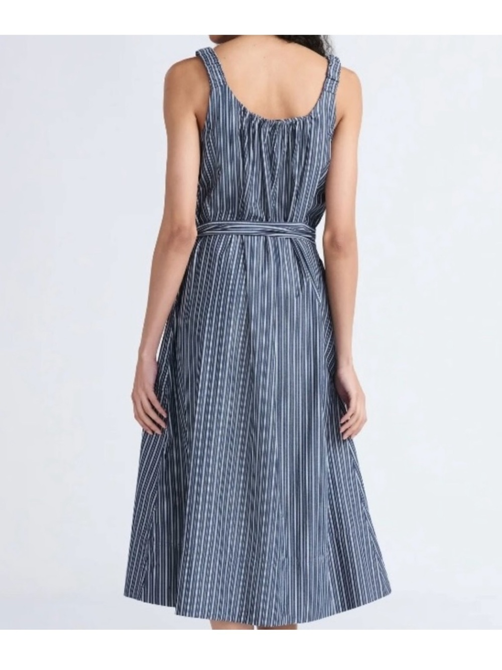 Striped Blue 🦋 Midi Dress with Belt - Picture 3 of 4